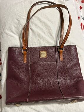 Dooney & Bourke Wine Leather Tote with Tan Handles